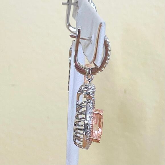 Diamonique Sterling Earrings Simulated Morganite Dangle Drop Silver - Picture 6 of 11